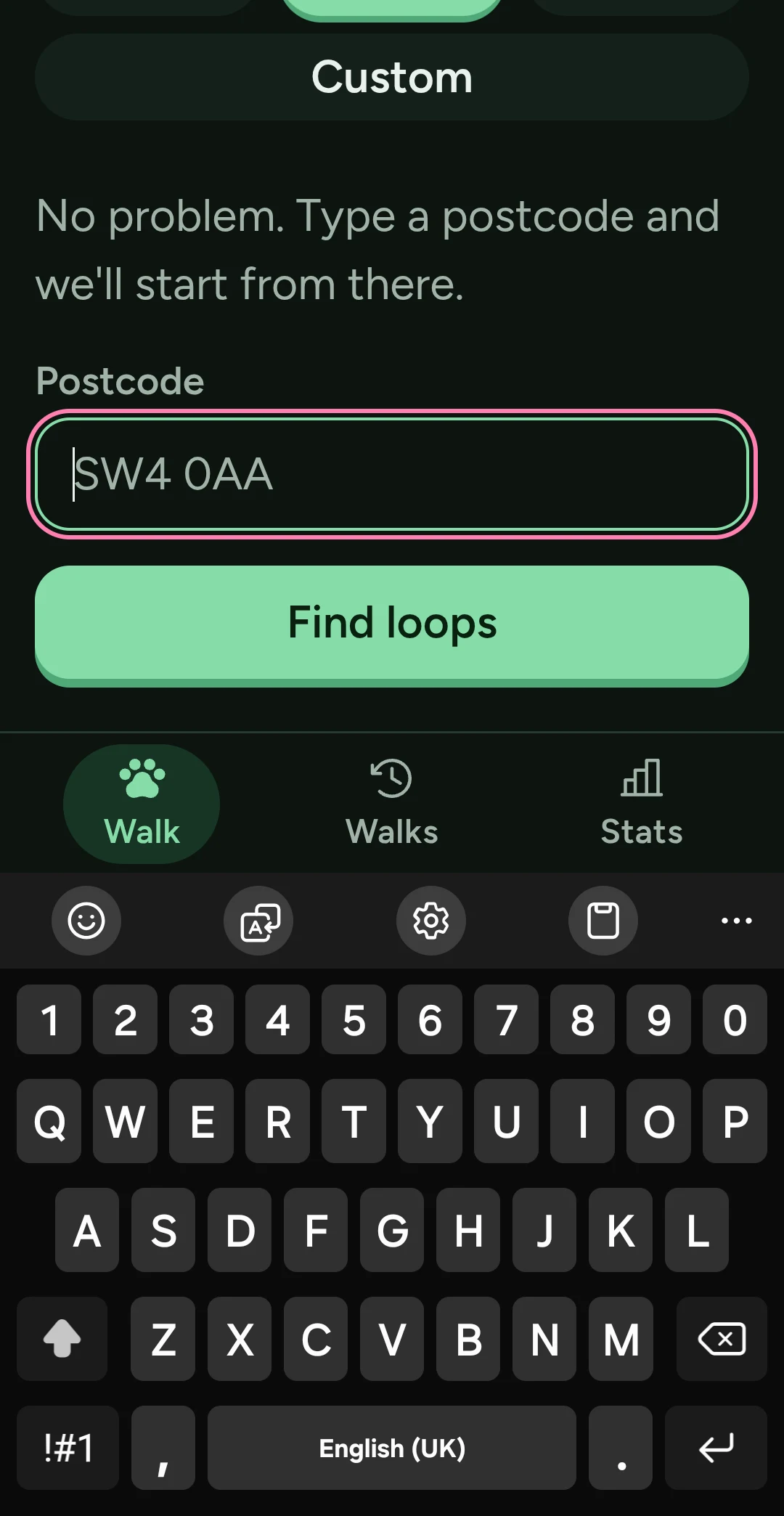 Offlead home screen: time goal chips (20, 40, 60 minutes)