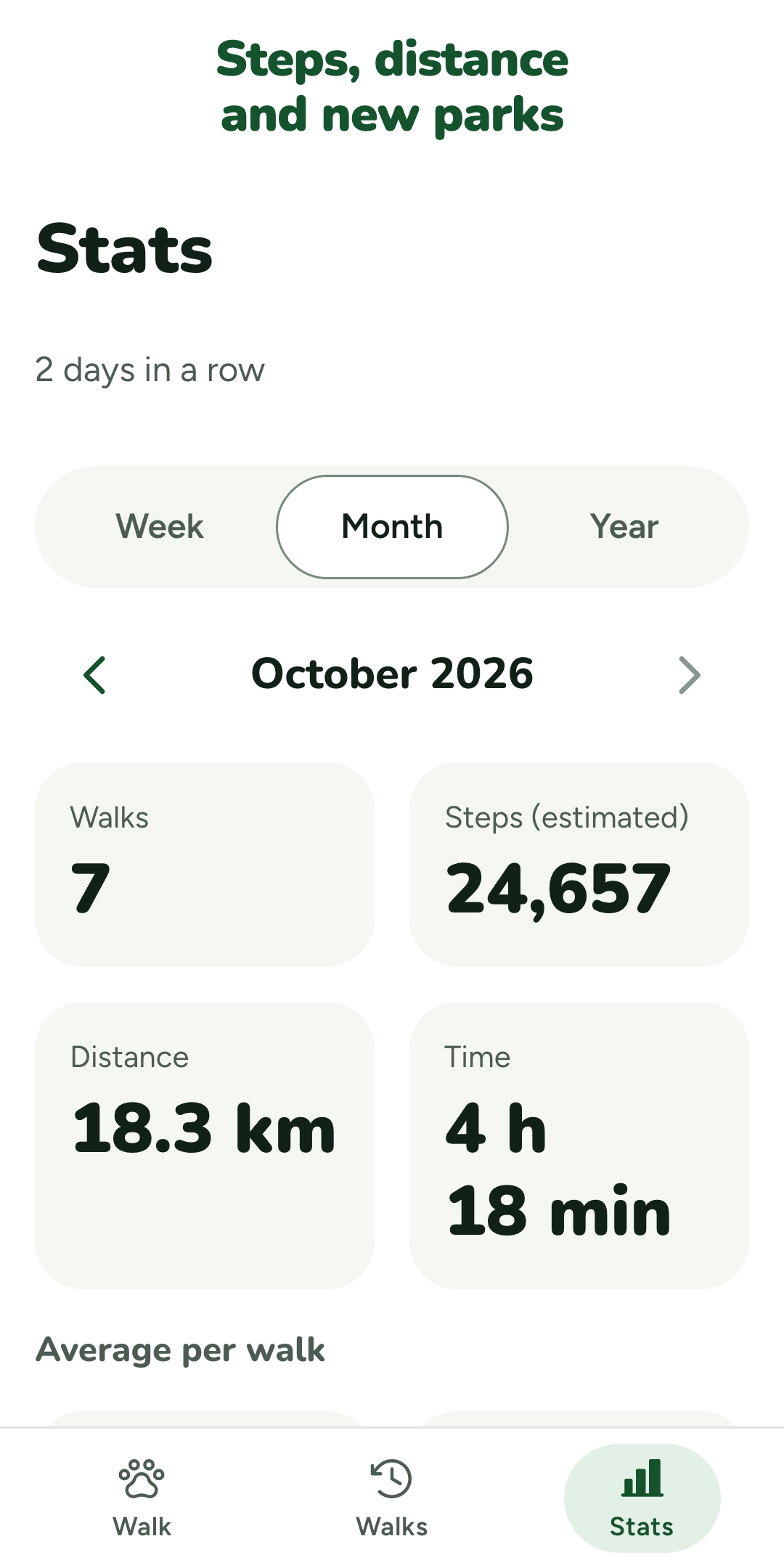 Offlead stats: totals and averages for your walks